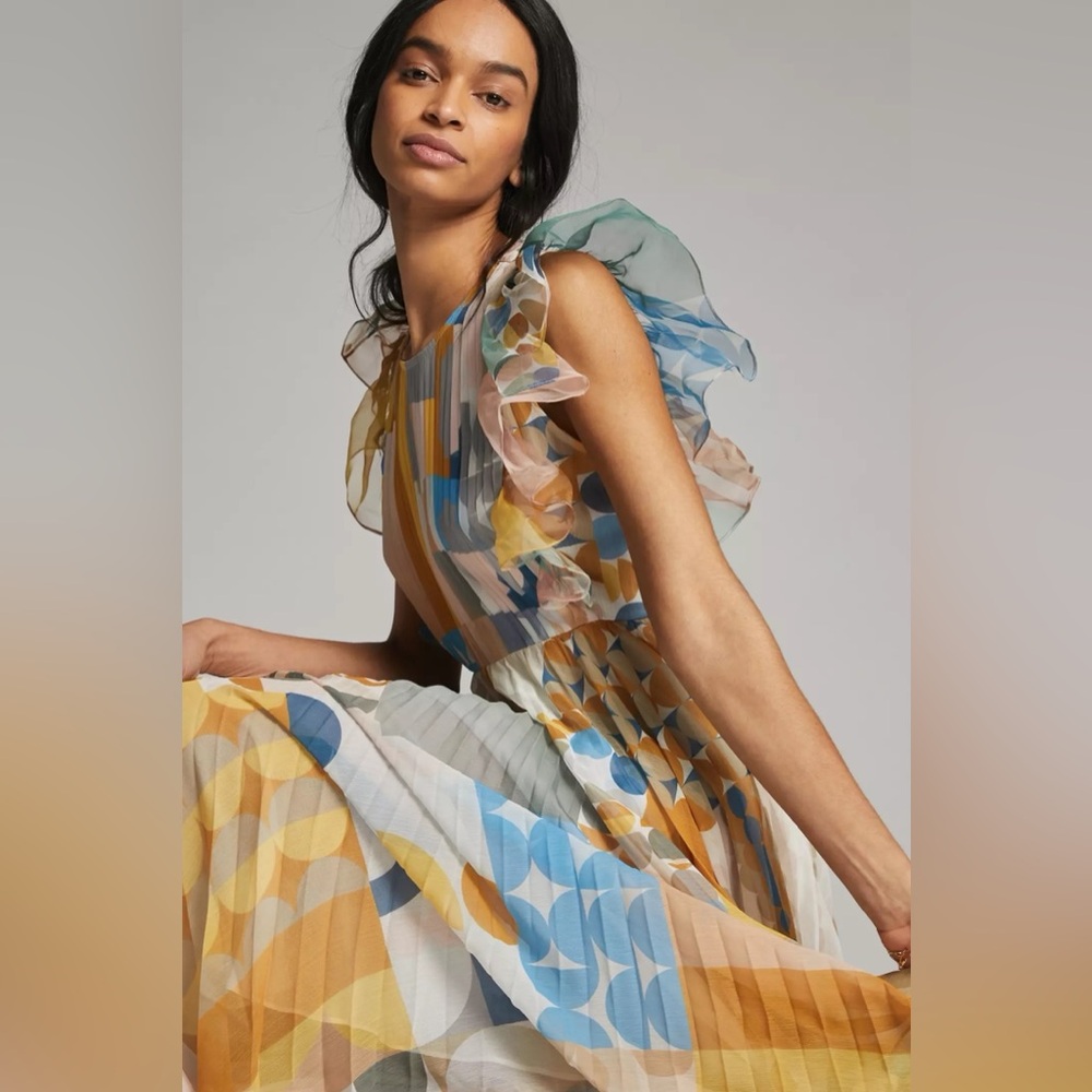 PANKAJ & NIDHI Norma Pleated Maxi Dress - Sz 0 - Picture 2 of 13